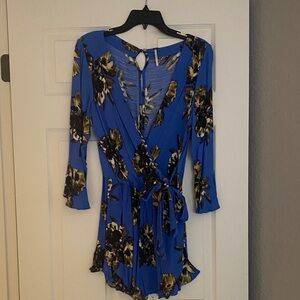 Free People Blue Floral Wrap Romper